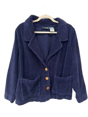 220 Hickory Cardigan Jacket Medium Corduroy Chenille Blue Cozy Comfort Nautical